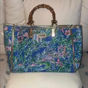 Lilly Pulitzer Blue and Green Tropical Print Bag